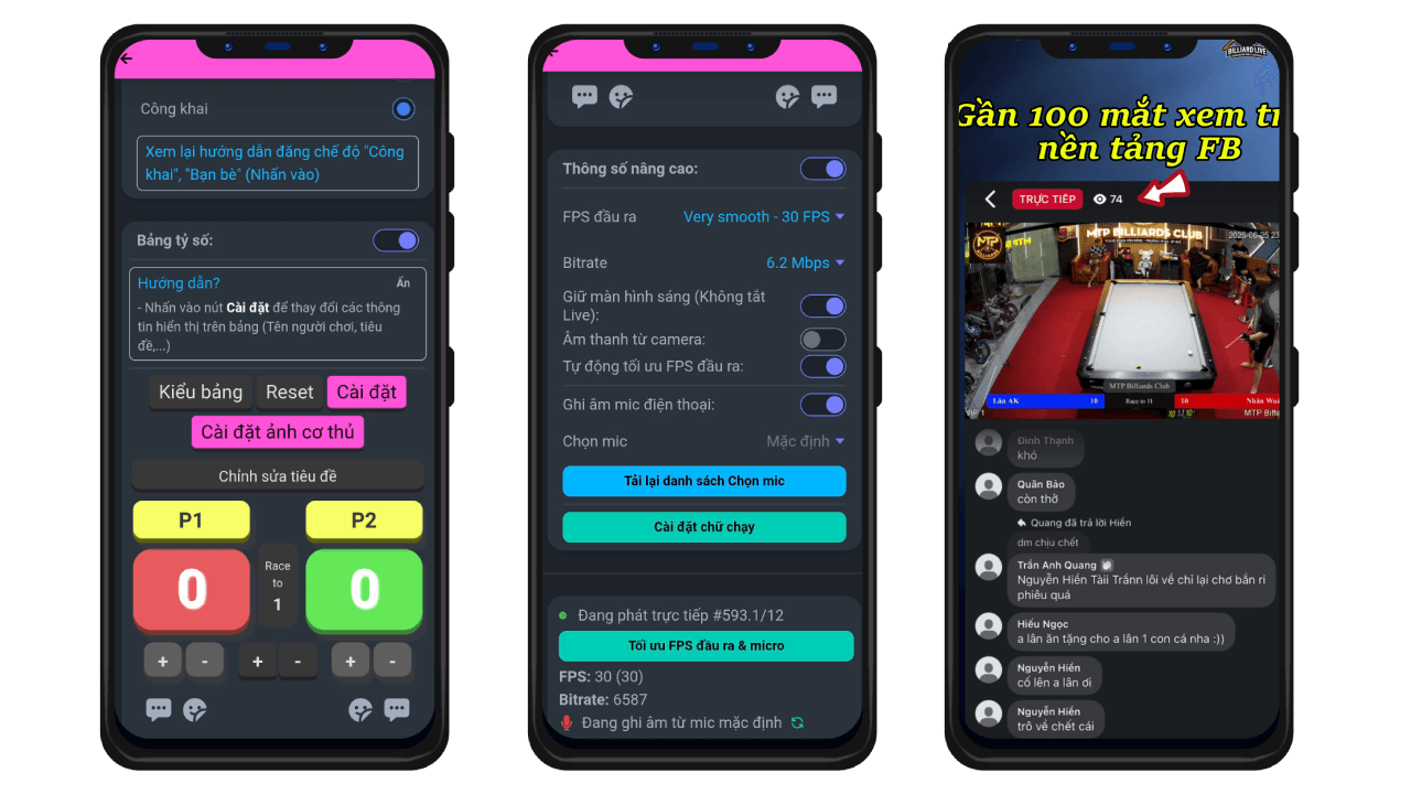 Billiard livestream interface